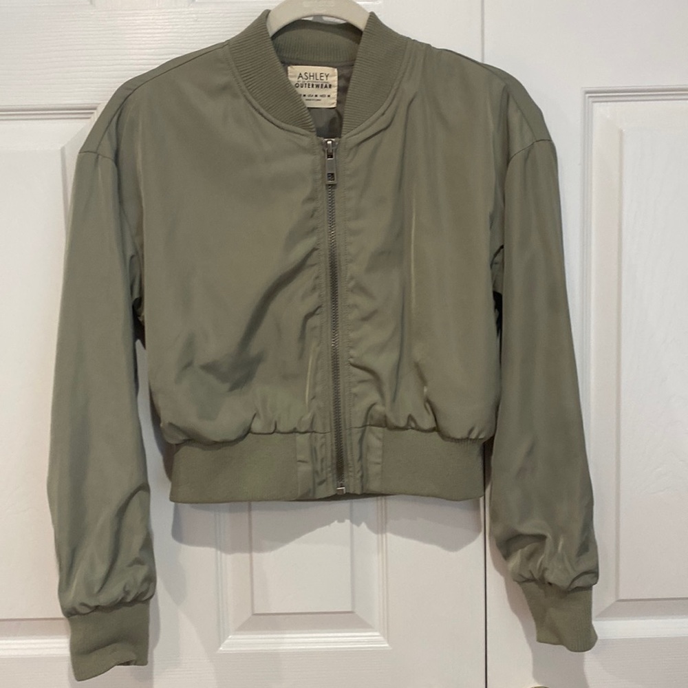 Cropped silk pilot jacket